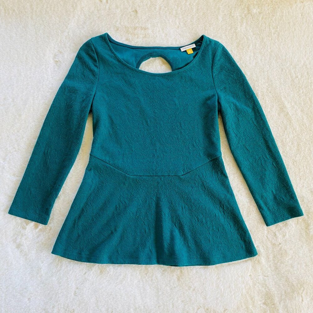 Anthropologie Leifsdottir Peplum Long-Sleeved Shirt size XS Dark Teal